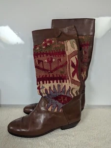 Vintage Kilim Leather Boots Handmade Moroccan Tapestry Size 8/8.5 EU 38/39 Turk - Picture 1 of 6