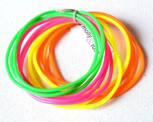 NEW Pack of 12 Bright neon coloured gummy bangles bracelet fashion jewellery - Picture 1 of 2