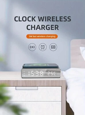 Radio sveglia ricarica rapida Wireless USB Digital LED scrivania sveglia - Immagine 1 di 4