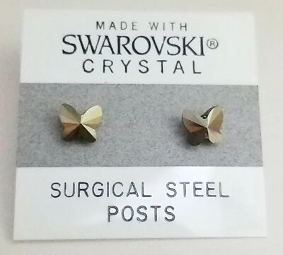 Gold Shimmer Butterfly Stud Earrings 7mm Crystal Made with Swarovski Elements - Image 1 of 2