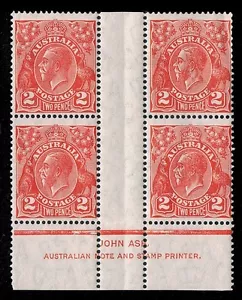 AUSTRALIEN • KGV • 2d rot • Aufdruck Dachrinnenblock von 4 • CoA Wmk • Neuwertig - Bild 1 von 2
