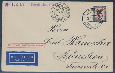 Zeppelin Fahrt nach Zürich 1929 Bordpost Brief 1 Mark Adler EF (S23518) - Bild 1 von 2