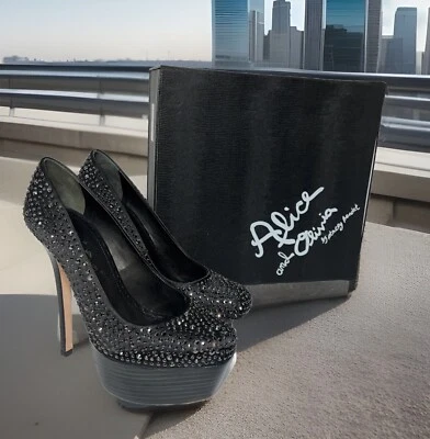 Sapatos de dança exóticos salto plataforma cristal Alice + Olivia tamanho 39.5 9.5 Larimore - Imagem 1 de 4