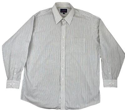 Haggar Shirt Mens 17 34/35 White Striped Wrinkle Free Casual Business Dress - Image 1 of 4