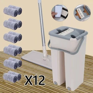 Multi-Functional Wash & Dry Mop and Bucket Set 360°Flat Squeeze Floor Mop+12Pads - Picture 1 of 13