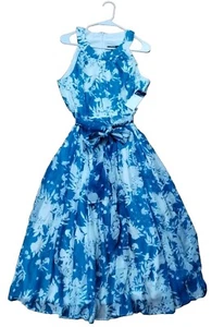 Chaps Beautiful Spring Blue/White Flowing Mid Calf Dress MSRP $79 Thin Classy 12 - Picture 1 of 7
