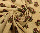 Sushila Vintage Cream Saree 100% Pure Cotton Printed Floral Soft Craft Fabric
