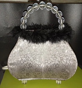 Vintage 2004 Handtasche Licht Lampe Kunstfell lila schwarz Plexiglas Perlengriff Teen Vanity - Bild 1 von 3