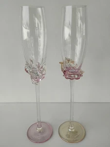 ION TAMAIAN FLAMES COLLECTION CRYSTAL CHAMPAGNE TOASTING FLUTES PAIR - Picture 1 of 13