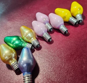 9 Vintage General Electric PINK Satin-Glo Christmas Light Bulbs Pink Yellow C7 - Picture 1 of 6