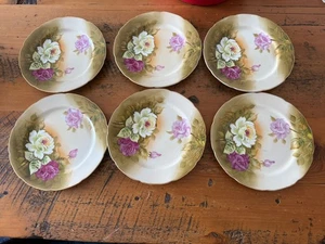6er SET VINTAGE HANDBEMALT LEFTON ROSA GELB GRÜN ROSE FLORAL 9,25" TELLER - Bild 1 von 13