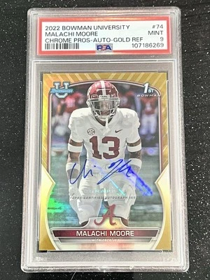 MALACHI MOORE 2022 BOWMAN CHROME #74 1ST BOWMAN GOLD REFRACTOR AUTO /50 PSA 9 - Image 1 of 4