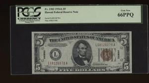 DBR 1934-A $5 FRN Hawaii Gem Fr. 2302 PCGS 66 PPQ Serial L68126078A - Picture 1 of 2