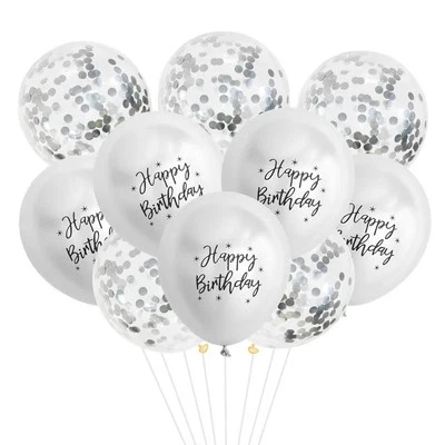 10/20pcs 12inch Happy Birthday Printed Pattern Metallic Ballons Helium Latex Bal - Image 1 of 4
