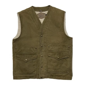 Vintage Woolrich Vest Sz S Men Green Sherpa Lined Canvas Workwear Snap Front USA - Picture 1 of 8