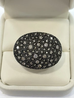 Anillo ovalado David Yurman plata esterlina pavé diamantes melange medianoche talla 6,75 Foto 1 de 4