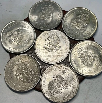 Mexico 🇲🇽 Silver Coins Lot 7 Coins 🪙 Total Cinco Pesos Hidalgo Historic Coins - Image 1 of 4