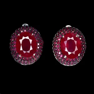 925 Sterling Silver Earrings Oval Ruby 10x8mm Round Ruby Myanmar Gemstone - Picture 1 of 14