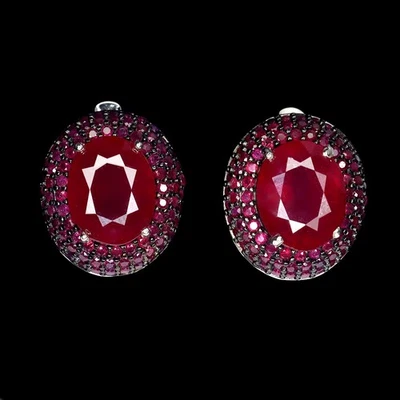 925 Sterling Silver Earrings Oval Ruby 10x8mm Round Ruby Myanmar Gemstone - Image 1 of 4