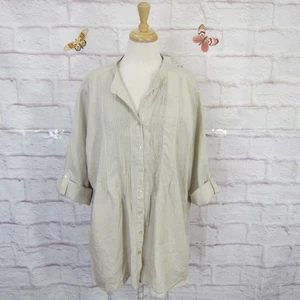 FOR CYNTHIA WOMAN size 2X Beige 100% Linen Button Front Tunic Top - Picture 1 of 8