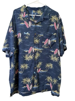 Camisa hawaiana con botones George 2XL para hombre - palmeras y tablas de surf de EE. UU. Foto 1 de 2