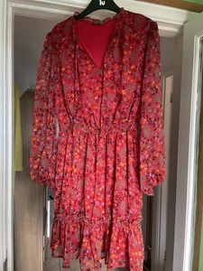 Pretty Papaya Red Floral Lined Dress 18 - Picture 1 of 3