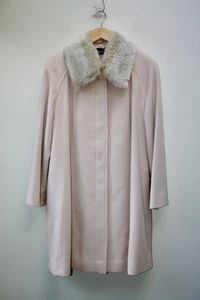 Jacques Vert Mantel hellrosa Kaschmir Wolle Kunstfellbesatz Größe UK 16 - Bild 1 von 8