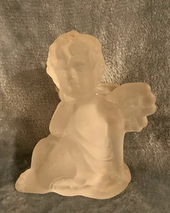 Clear Frosted Glass Angel Cherub Candlestick Holder Figurine - Picture 1 of 5