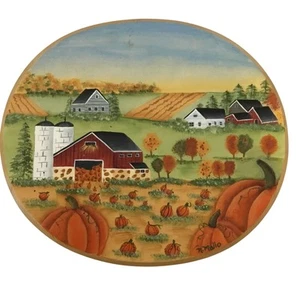 Handbemalte Kürbis Bauernhaus Holzkiste signiert Herbst Ernte Land rustikale Deko - Bild 1 von 9