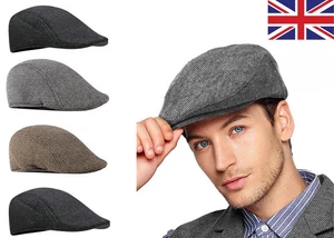 TWEED CHECK FLAT CAP VINTAGE HERRINGBONE WOOL MIX GATSBY BAKER BOY NEWSBOY - Picture 1 of 16