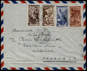 1952 AEROGRAMMA DA GENOVA A PANAMA 50 C. - L. 6 - L. 40 - L.100 ITALIA AL LAVORO - Imagen 1 de 2