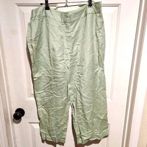 Chadwicks linen mint green wide leg crop pants Summer Beach Resort Lagenlook 16 - Picture 1 of 5