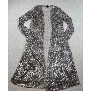 Cardigan donna Fifteen Twenty piccolo marrone paillettes aperto davanti kimono scintillante festa - Foto 1 di 10
