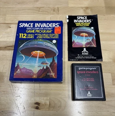 Vintage 1980 Space Invaders Atari CX2632 Video Game Program w/ OG Box + Manual - Image 1 of 4