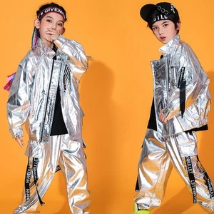 Children Dance Set Hip Hop Performance Clothing Silver Boys Girls - Picture 1 of 9