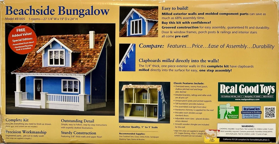 Real Good Toys Beachside Bungalow 1 Inch Scale B1895 Wooden Dollhouse Kit