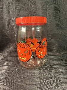 Halloween Jack O Laternen Glas Vorratsdose Vintage Orig Deckel 6,5" - Bild 1 von 12