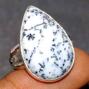 925 Silber plattiert Dendrit Opal Ring Handarbeit Edelstein Größe US 7,5 GW - Bild 1 von 3