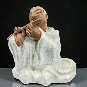 Vintage 1947 Ceramic Flute Player Crackle Glaze Signed Mercedes Xmas 1947 Pam - Picture 1 of 23