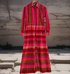 Vintage 1970’s Alex Colman Of California Long Sleeved Floral Shirtwaist Dress - Picture 1 of 13