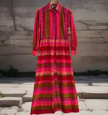 Vintage 1970’s Alex Colman Of California Long Sleeved Floral Shirtwaist Dress - Image 1 of 4