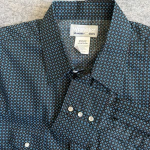 VINTAGE Wrangler Shirt Mens XLT Blue Pearl Snap Long Sleeve Western Cowboy Shirt - Picture 1 of 5