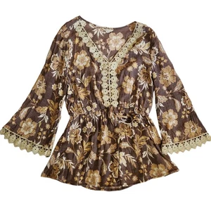 Cato Babydoll Oberteil Damen Gr. M 90er Blumen Spitze Boho Fee Cottagecore Glockenärmel - Bild 1 von 8