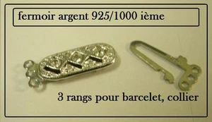 fermoir en argent 925/1000 dee sécurité pour création collier bracelet 3 rangs - Picture 1 of 1