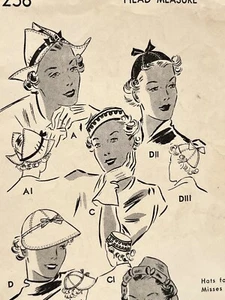 Raro patrón de sombrero Butterick Companion de colección de los años 30 7256 con cabeza Deltor tamaño 21,5" - Imagen 1 de 12