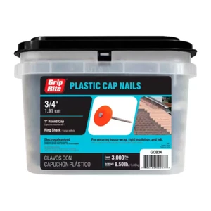12 x 3/4 inch Plastic Round Cap Roofing Nails 3000 Pack Superior Holding Power - Picture 1 of 12
