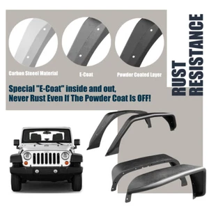 Fits 07-18 Jeep Wrangler JK Textured Black Iron Steel Fender Flares 2/4 Doors US - Picture 1 of 7