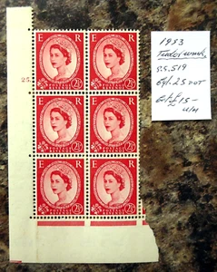 GB 1953 Wilding 21/2d bloque de cilindros de 6 U/M como se describe GS480 - Imagen 1 de 1
