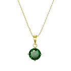 Green Stone Round Pendant Necklace With Link Gold Thin Chain 45 Cm 18" Long N630