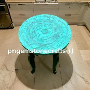 "Malachite Stone Corner Side Table Top – Marble Inlaid Coffee & End Table Home" - Picture 1 of 8